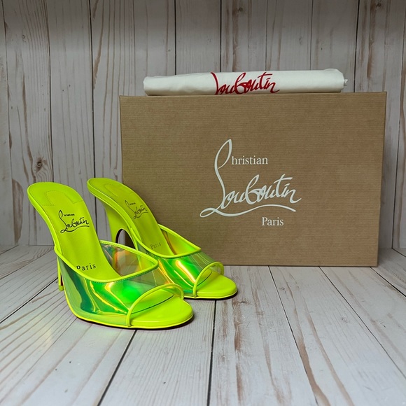 Christian Louboutin Just Arch 100 PVC Slide Sandal Flou Yellow Sz 37 / 7 - Picture 1 of 13